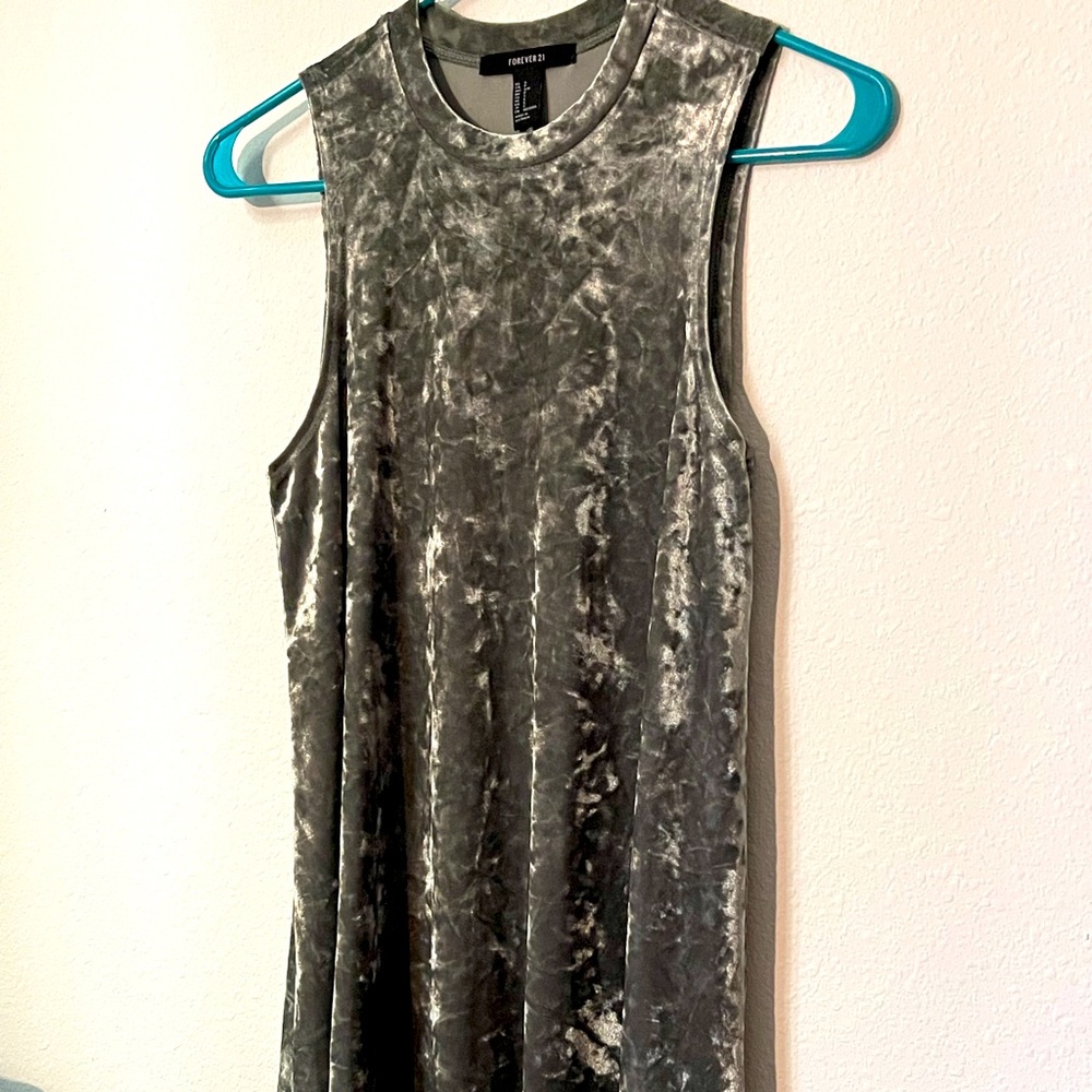 light grey silver velvet swing dress forever 21 size small summer spring